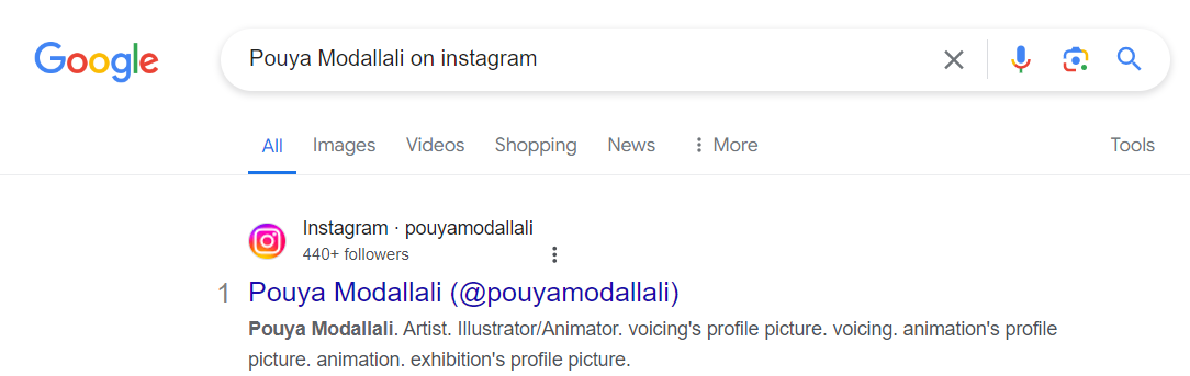 Searching Instagram account on Google