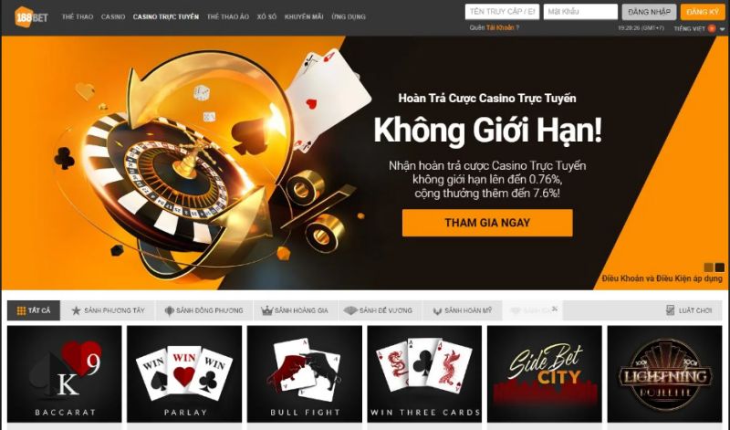 Khuyến mãi 188bet - Chương trình hoàn trả tiền cược casino trực tuyến
