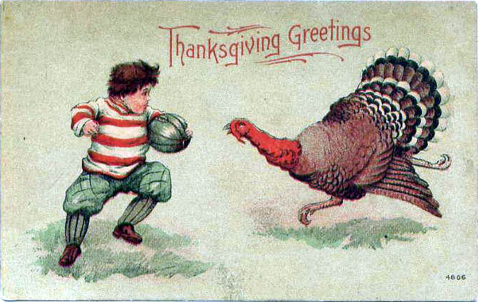 Thanksgiving Card With Turkey and Football Player