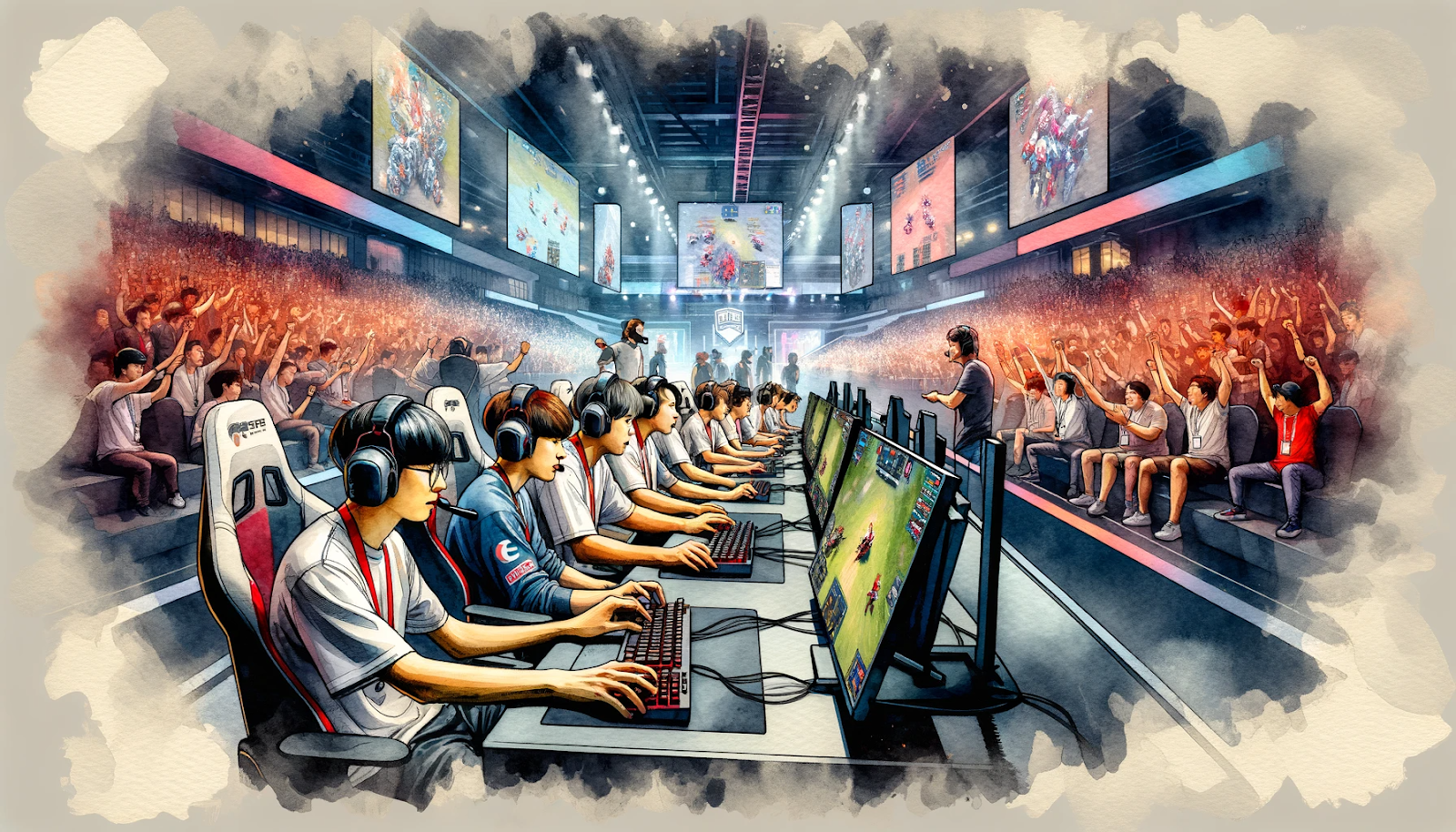 Game marketing strategies in singapore - An esports tournament in Singapore with players competing and a crowd cheering