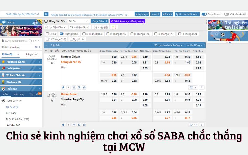 Chia sẻ kinh nghiệm chơi xổ số SABA chắc thắng tại MCW