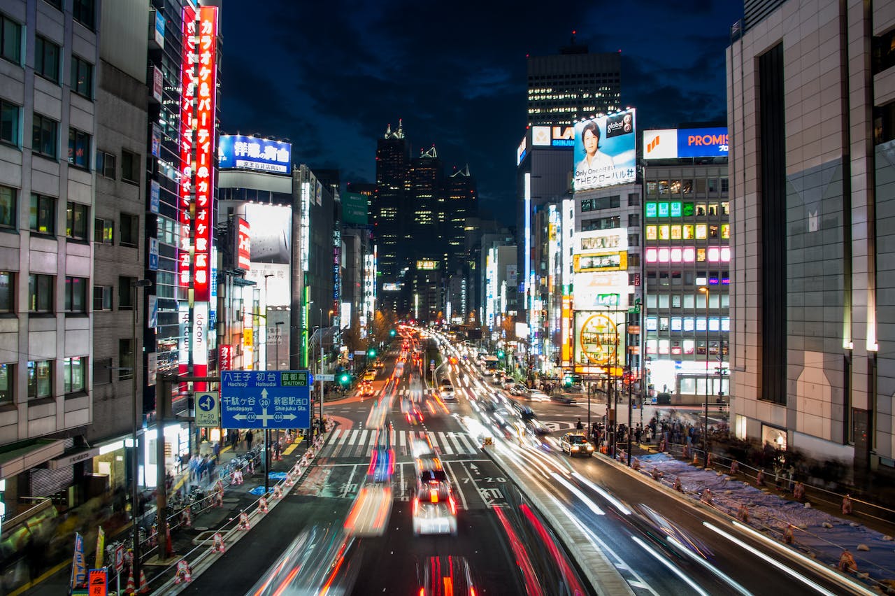 The fast paced, neon light filled city of Tokyo, Japan.