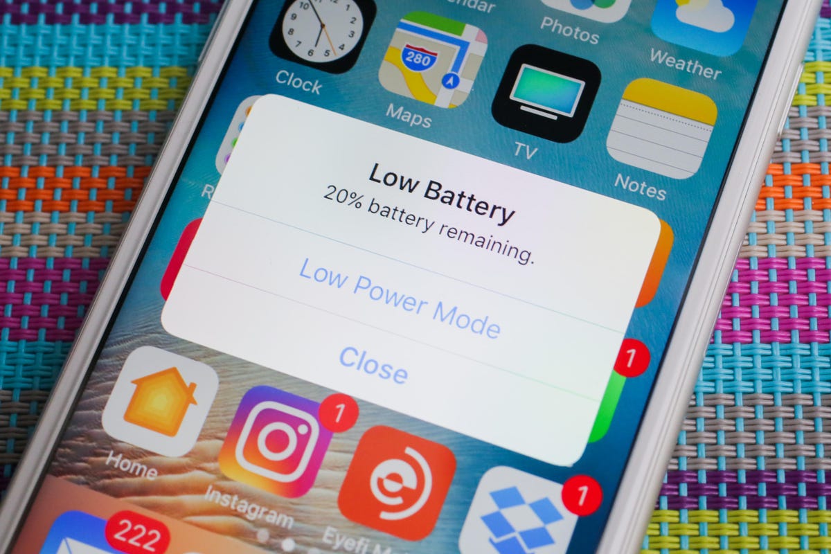 An iPhone showing a Low Battery alert