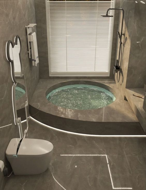 desain kamar mandi hotel bathub menyatu dengan lantai