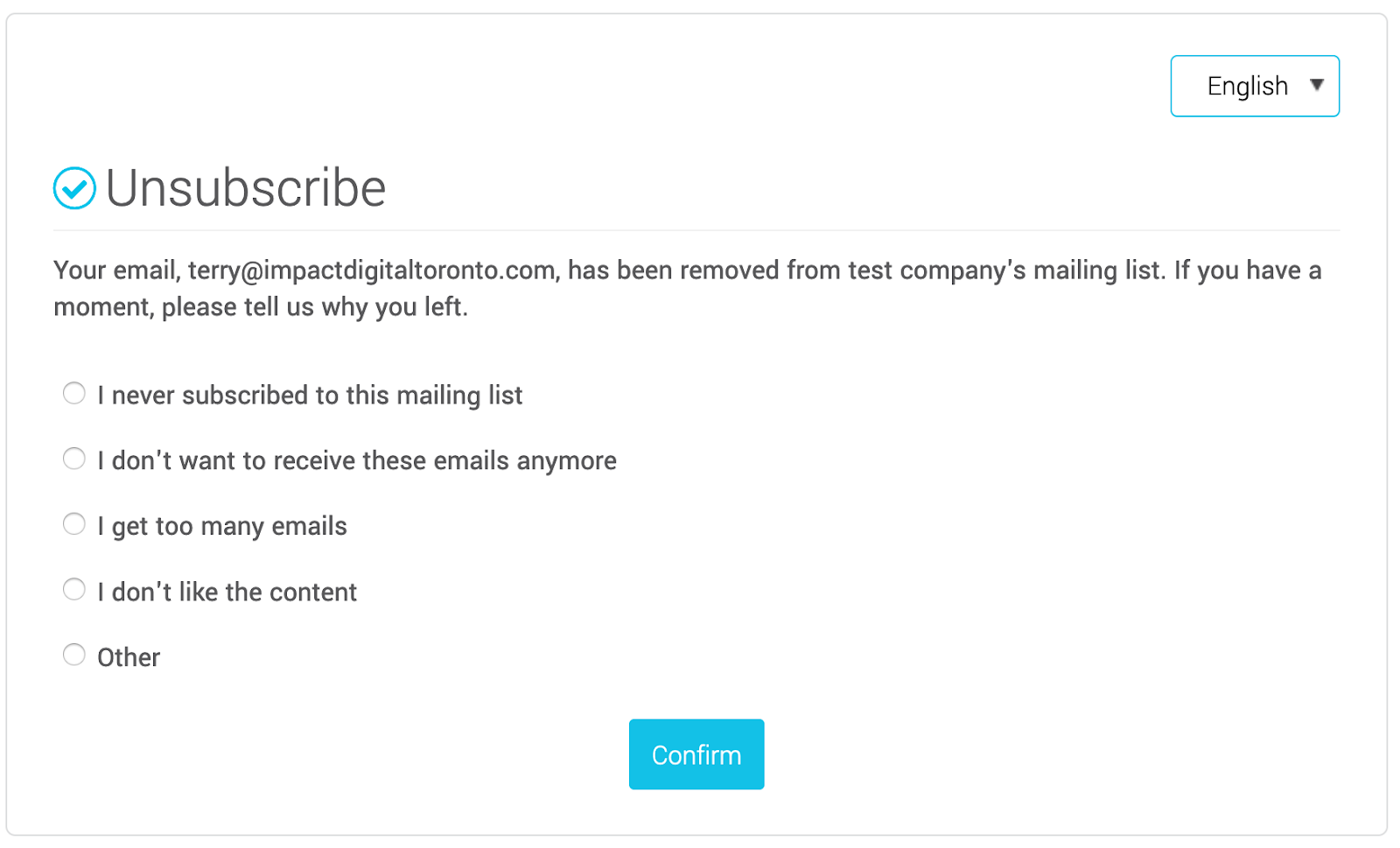 Cyberimpact unsubscribe page example