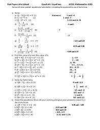 Quadratic Equations Solution , IGCSE Mathematics 0580 Past Papers Worksheet with