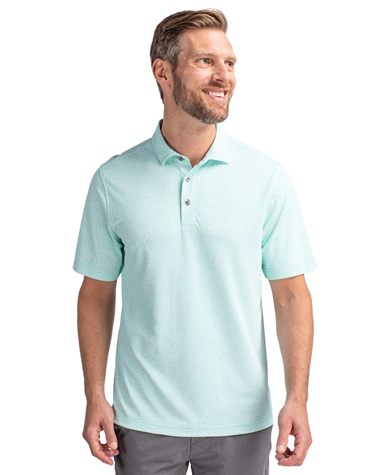 Cutter & Buck Virtue Eco Pique Botanical Green Print Recycled Mens Polo