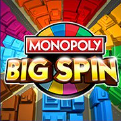 A game logo with text and colorful blocks which says Monopoly Big spin 
