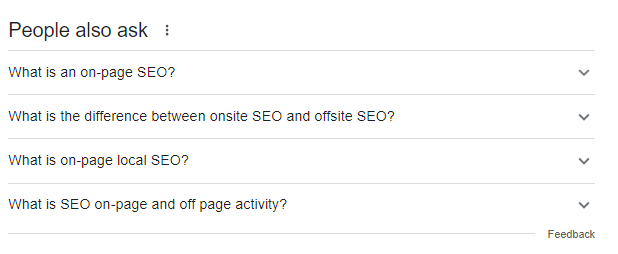 People Also Ask section for on-page SEO