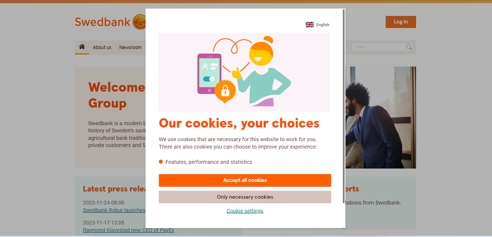 Swedbank - Creative cookie consent banner example