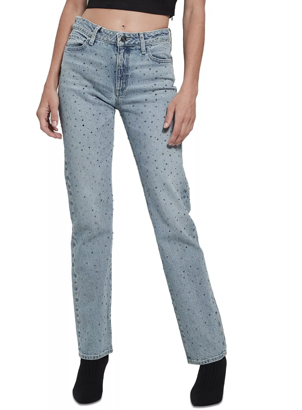 GUESS Rhinestone-Embellished Straight-Leg Denim Jeans