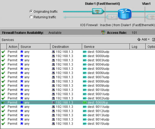 Firewall-Tabellenregeln auf einem Cisco-Router.