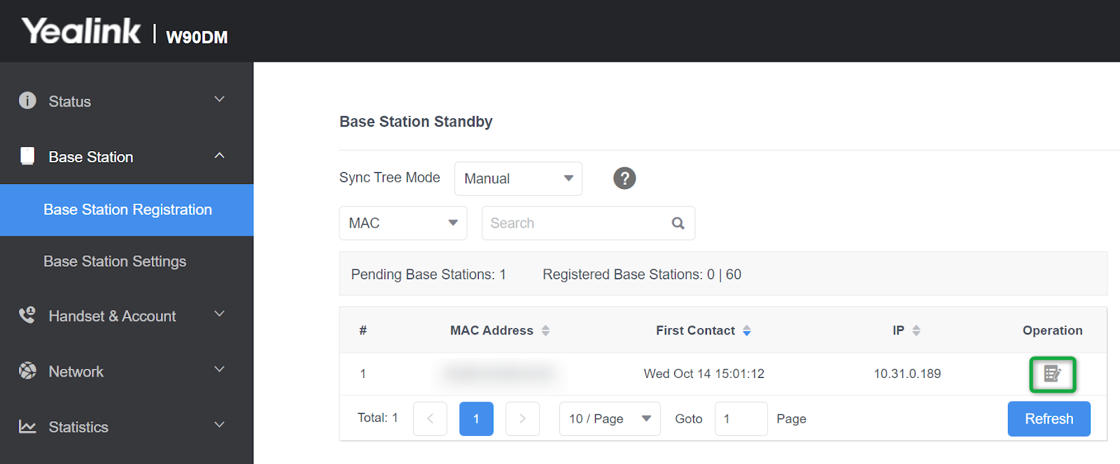 Перейдите в раздел <b>“Base Station Settings”</b> и убедитесь, что статус базы “Active and synced“.