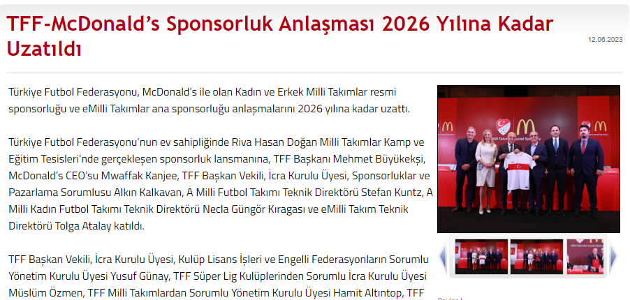 الاتحاد التركي لكرة القدم ورعاية ماكدونالدز