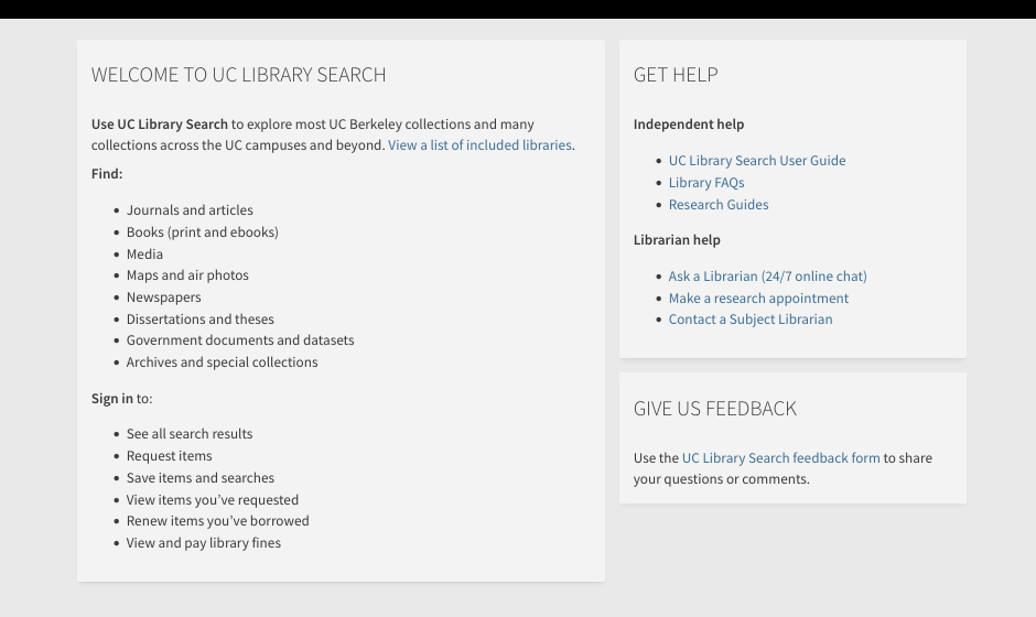 The new UC Library Search homepage