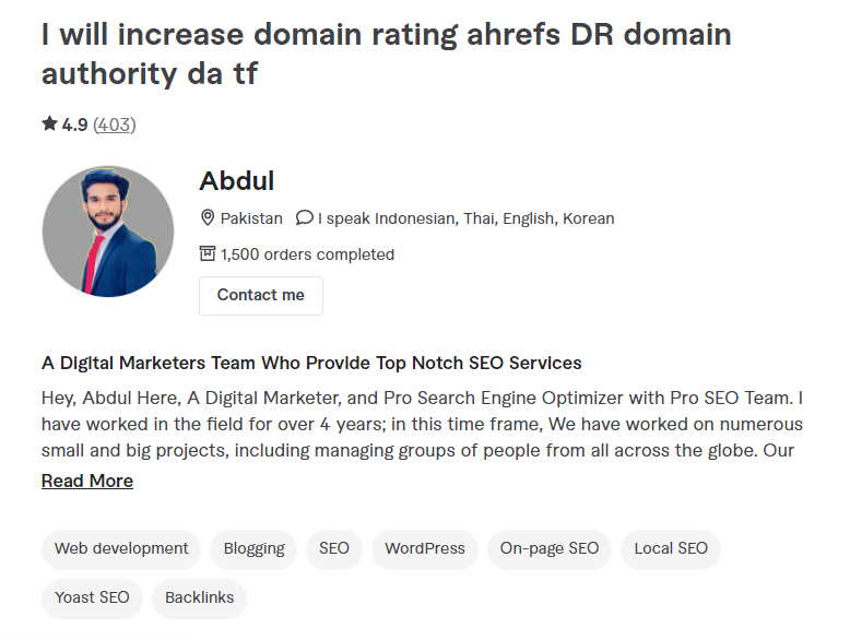 Example of a Black Hat SEO - Promising to increase DR DA