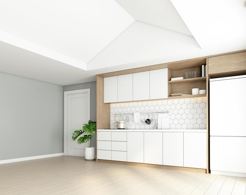 تصویر طراحی کابینت آشپزخانه سفید ساده