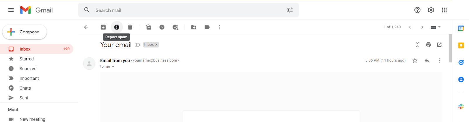 Spam button in a Gmail email