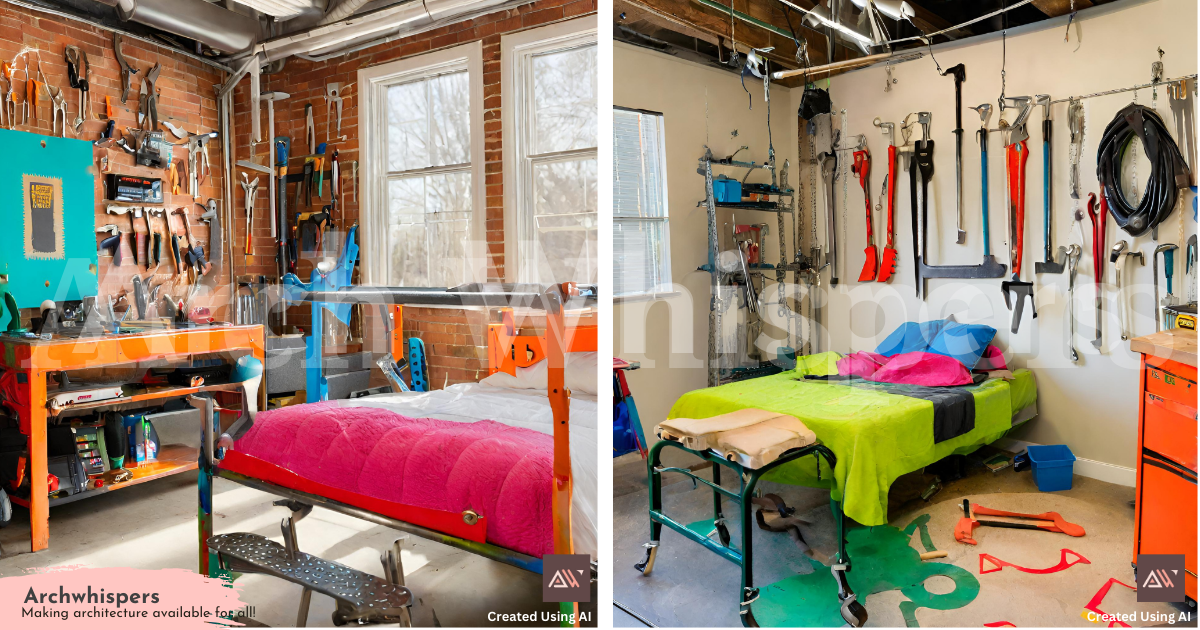 An Industrial Mechanic's Bedroom With Unique Tool & Machine Displays