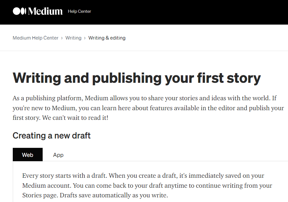 Medium - Writing Platform's Webpage