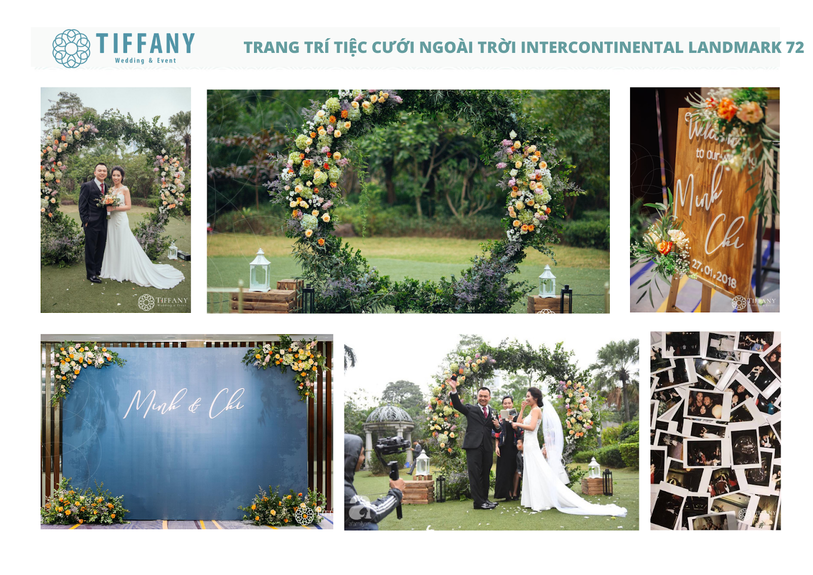 Hình ảnh trang trí tiệc cưới ngoài trời được thực hiện bởi Tiffany