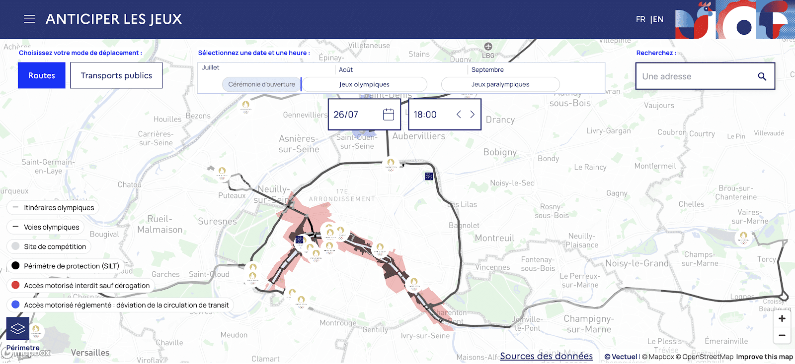 Carte de la circulation pendant les JO olympiques et paralympiques de Paris 