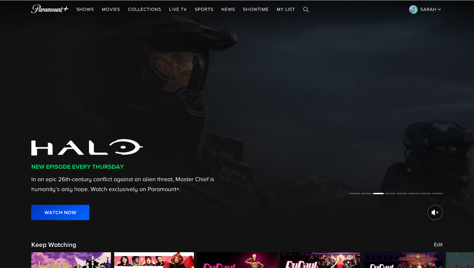 paramount+ home page featuring Halo