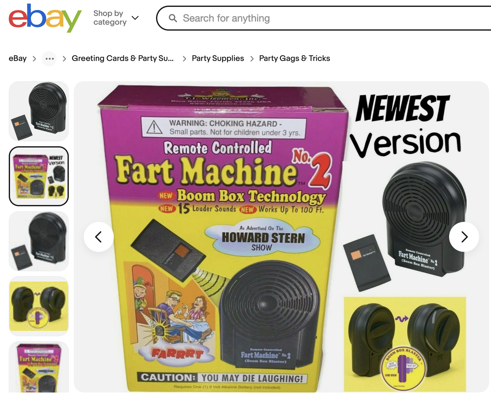 A listing of a Fart Machine No. 2 for sale on eBay. 