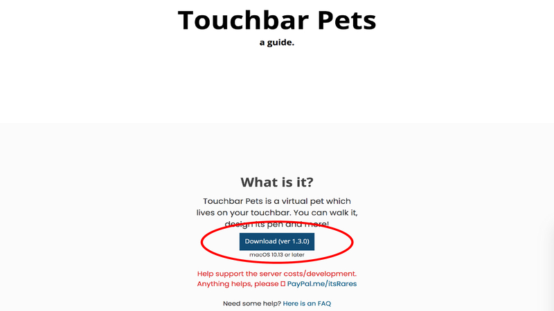 Click Download in the Touchbar Pets homepage