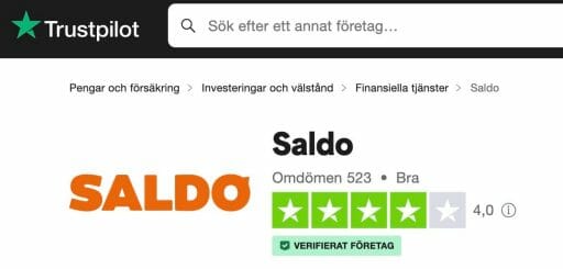 Saldo betyg trustpilot