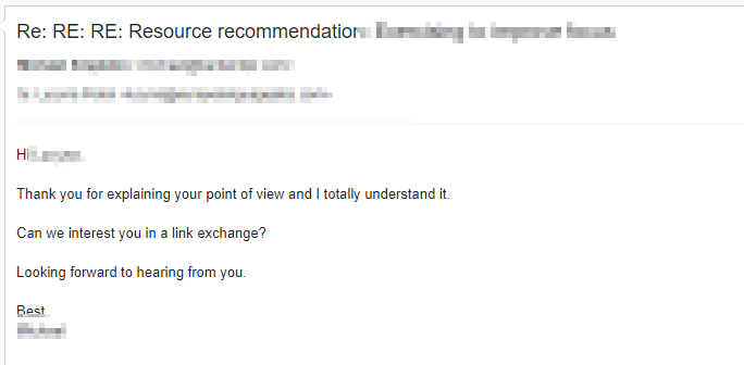 Email asking for link exchange