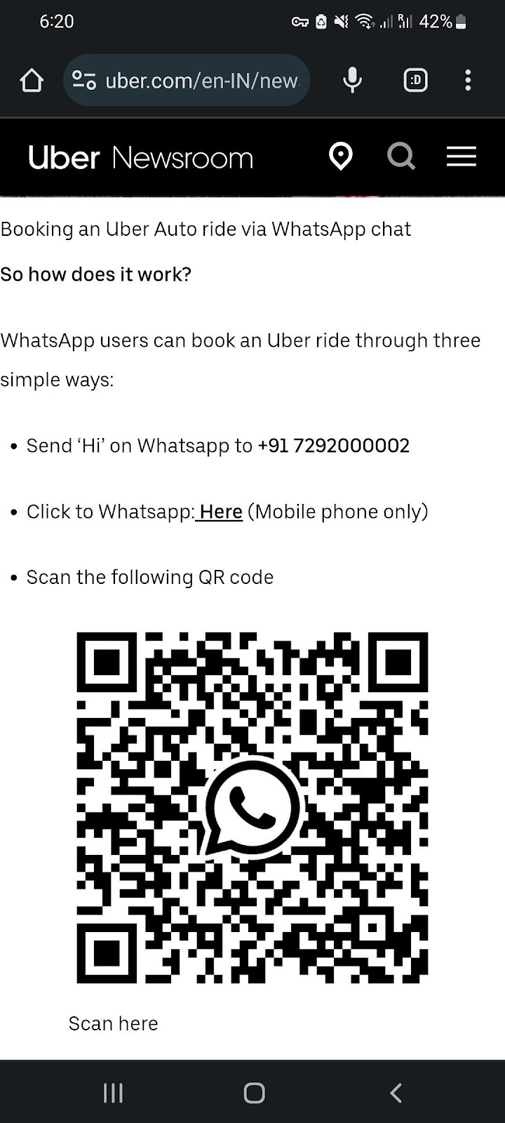 Book your Uber through WhatsApp