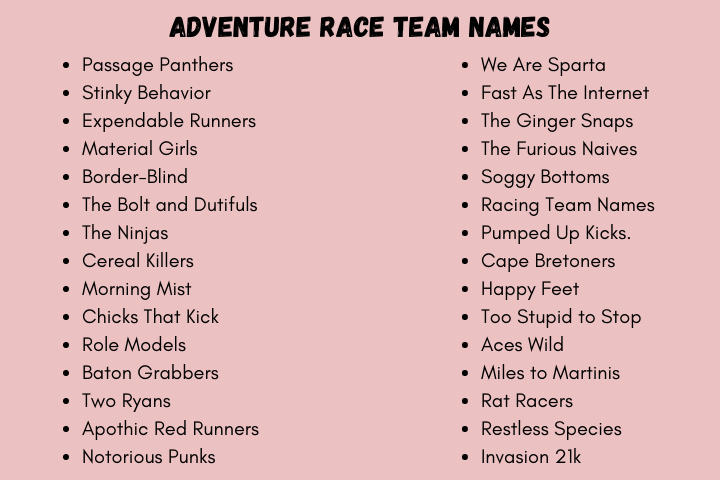 Adventure Race Team Names