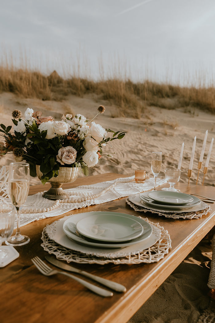 Plates, decorations, florals, and everything that is needed for a luxury picnic in Virginia Beach