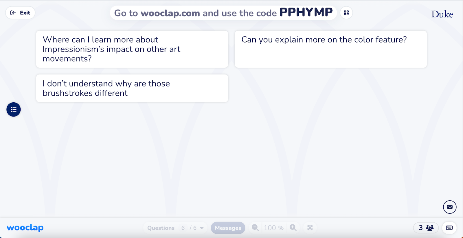 The screenshot displays three messages from participants, each shown in a rectangle.