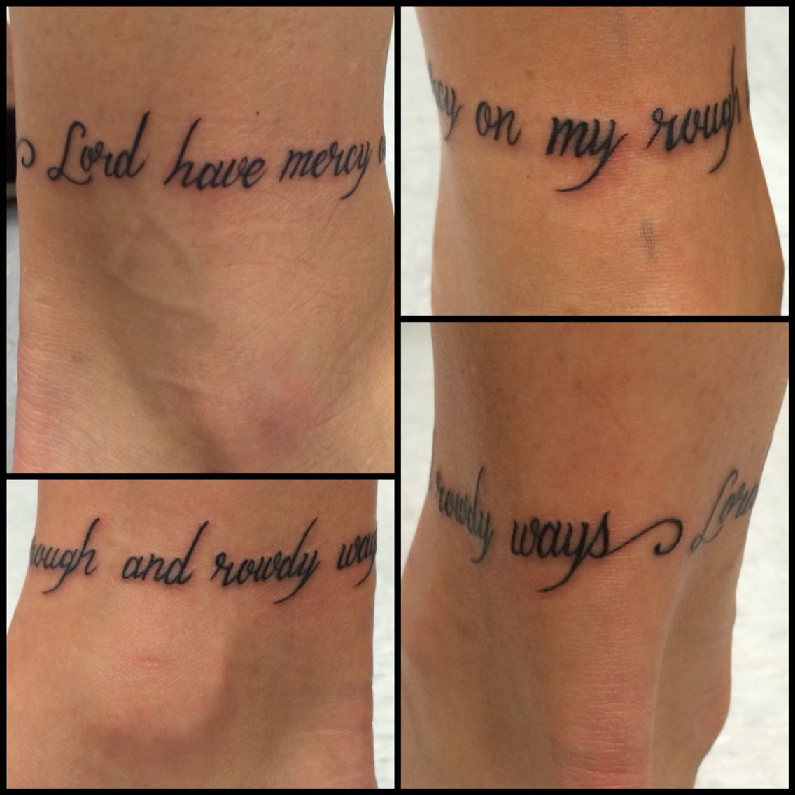Song lyrics as tattoos around the ankle