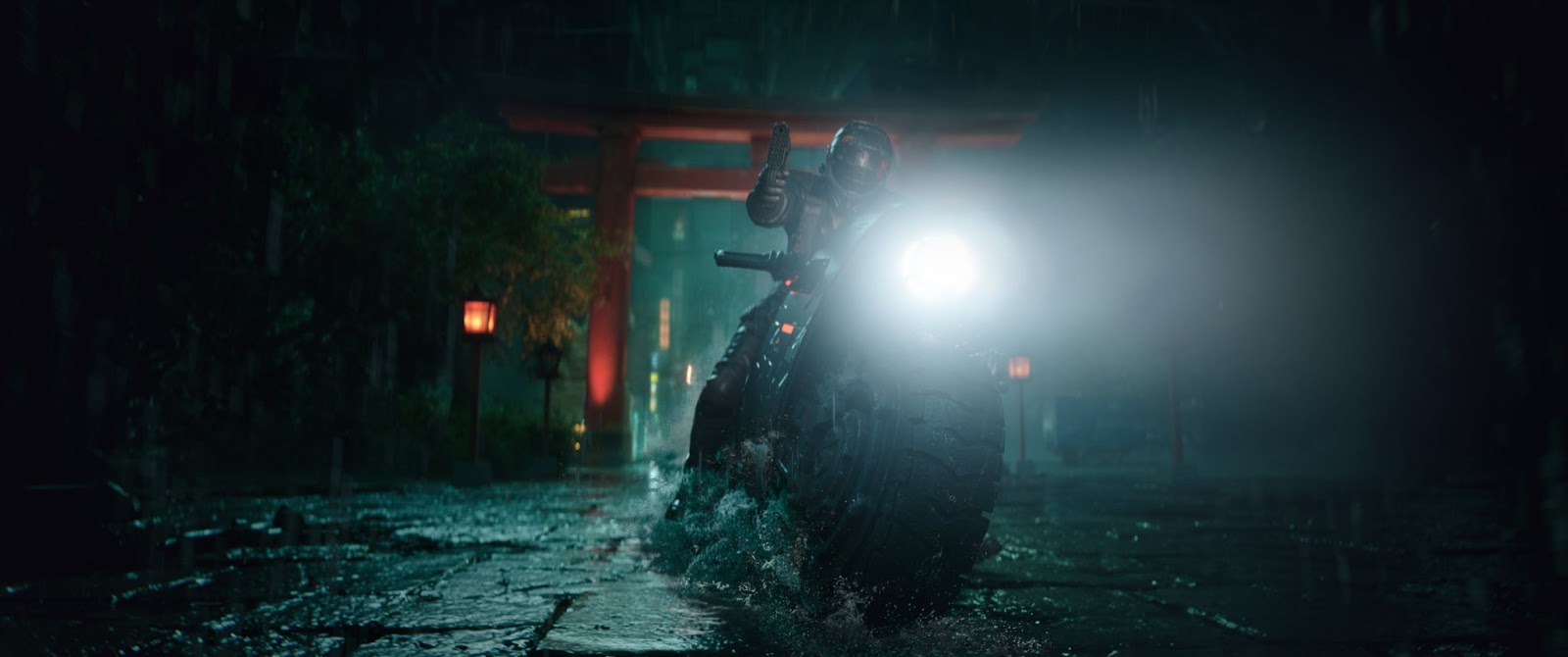 A promotional image of a character on a motorcycle from Last Sentinel