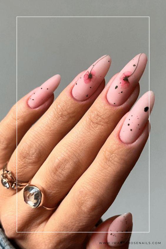 Glamorous Pink Poppies floral nail designs