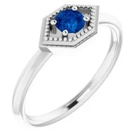 14K White Blue Sapphire Geometric Ring