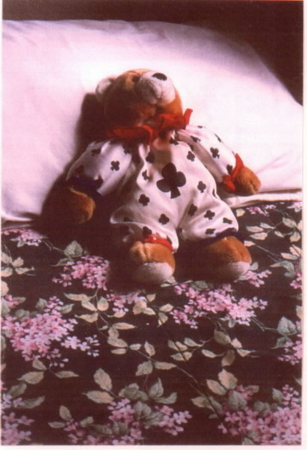 The phone number of the guys Terry may have snuck out to see was hidden in this teddy bear in a clown outfit.