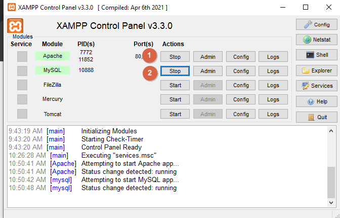 شرح لوحة تحكم برنامج xampp 
