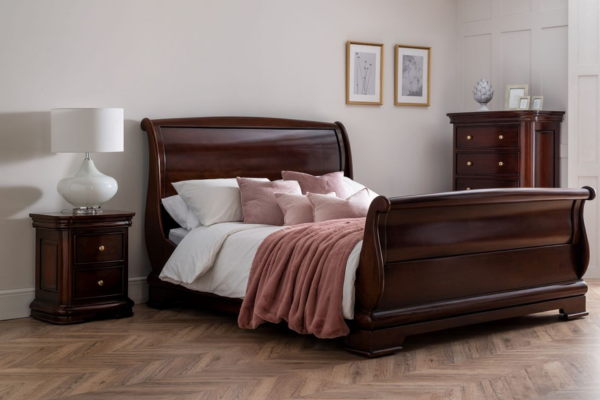 Wooden brown sleigh bed frame