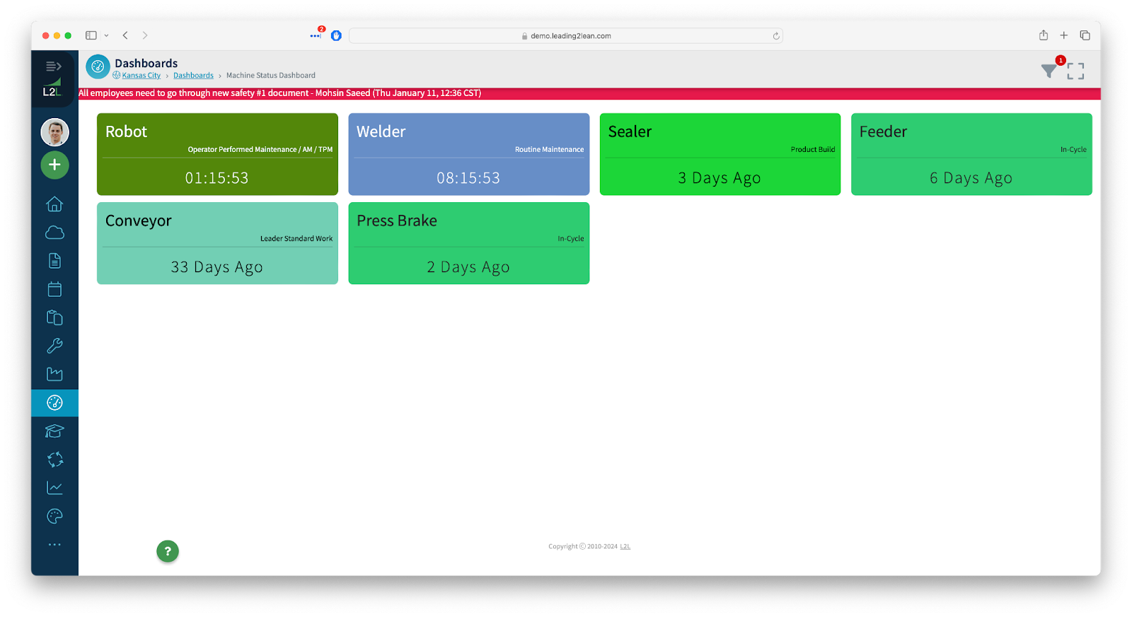 Machine Status Dashboard – L2L