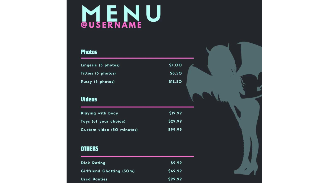 OnlyFans Menu examples