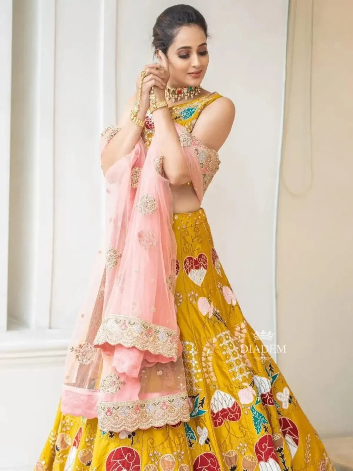 Yellow Bridal Lehenga with Floral Threads 