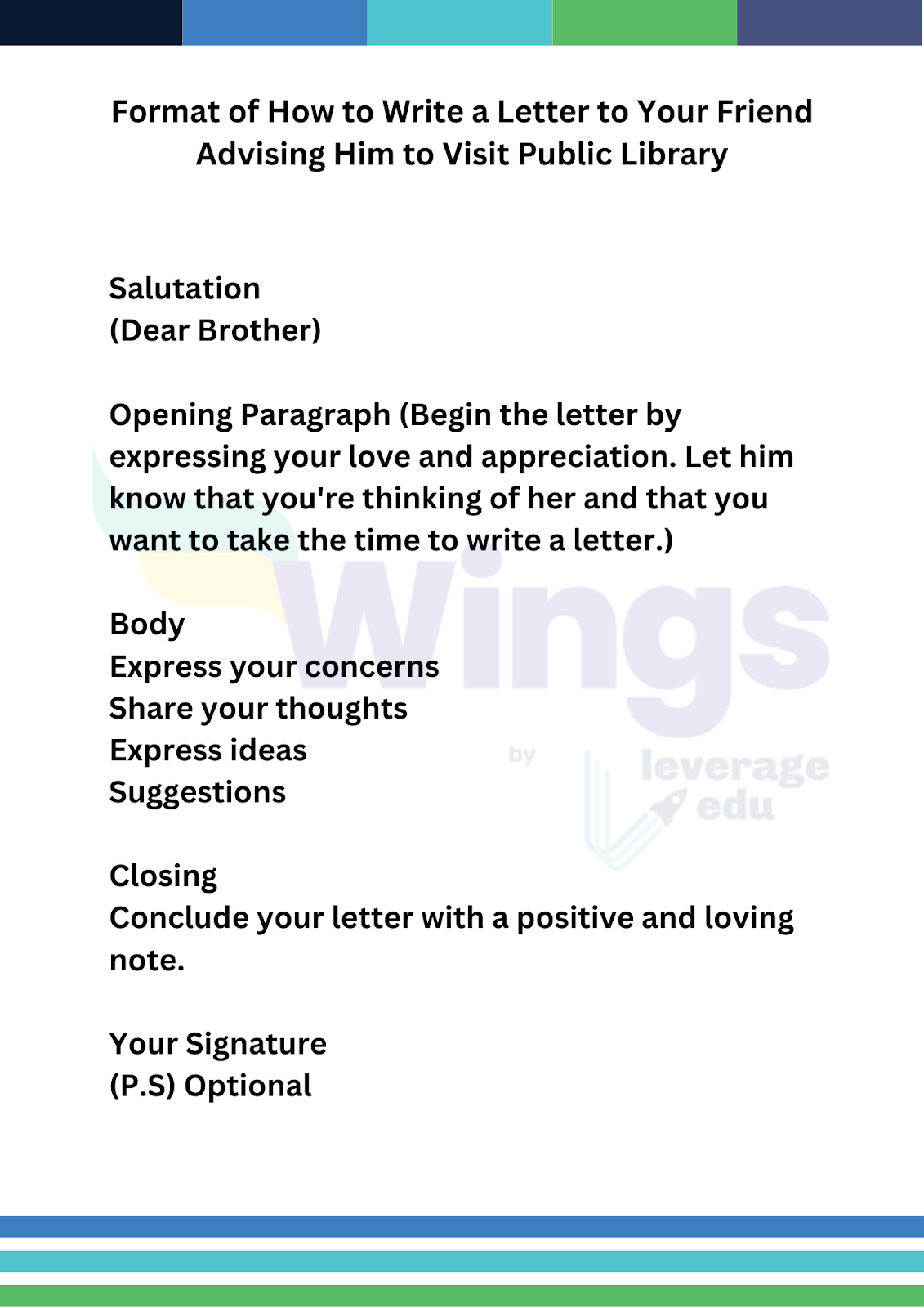Format of How to Write a Letter to Your Friend Advising Him to Visit Public Library