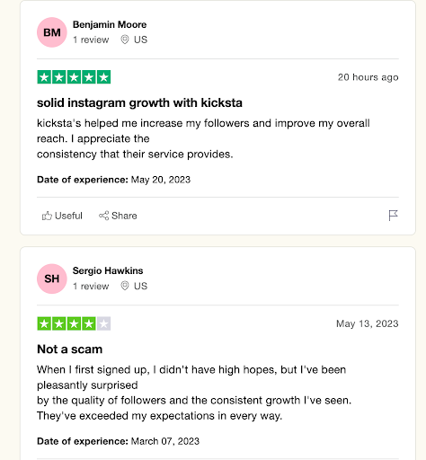 more trustpilot reviews on Kicksta