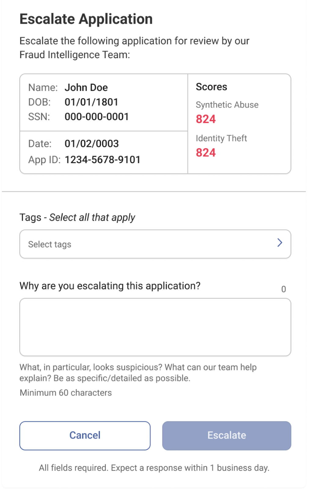 case escalation interface in the sentilink dashboard