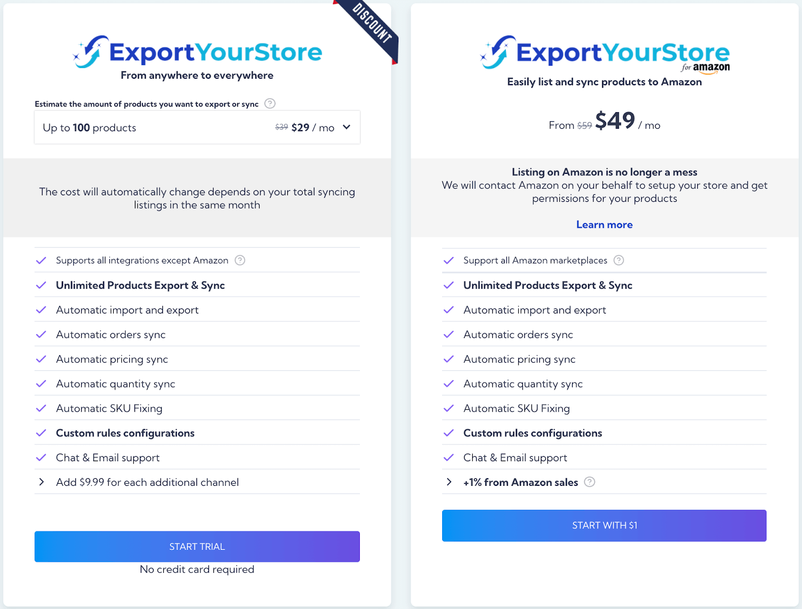 Image Source: app.exportyourstore.com. The pricing packages of ExportYourStore.