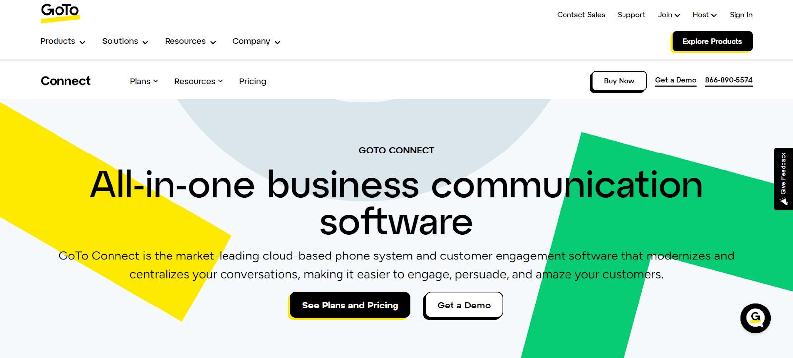 A screenshot of GoTo Connect's website